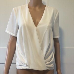 Forever 21 F21 White Cream Short Sleeves Wrap Top Blouse XS